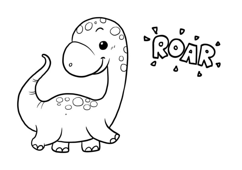 Dinosaurs 8 Langhalset dinosaur ved siden af teksten ROAR