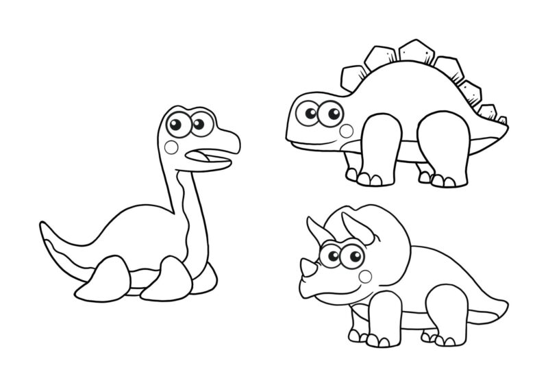 Dinosaurs 4 Tre forskellige dinosaurer samlet på en tegning