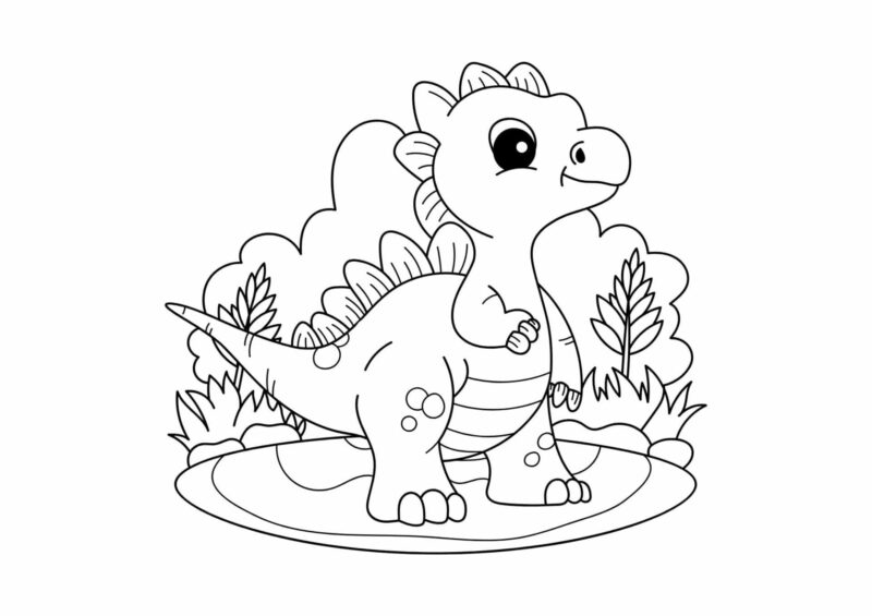 Dinosaurs 21 Lille dinosaur med store øjne ved en blomst