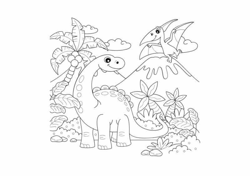 Dinosaurs 17 Flere dinosaurer i et forhistorisk landskab med planter