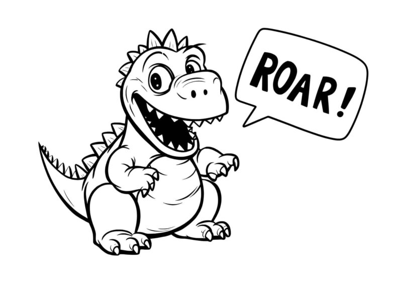 Dinosaurs 13 Dinosaur med åben mund og teksten ROAR