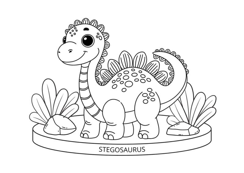 Dinosaurs 9 Dinosaur med lang hals og mønstret ryg i græsset