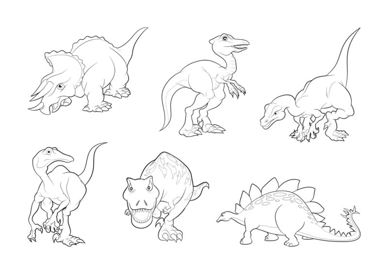Dinosaurs 16 Flere dinosaurer i et landskab med vulkaner og planter