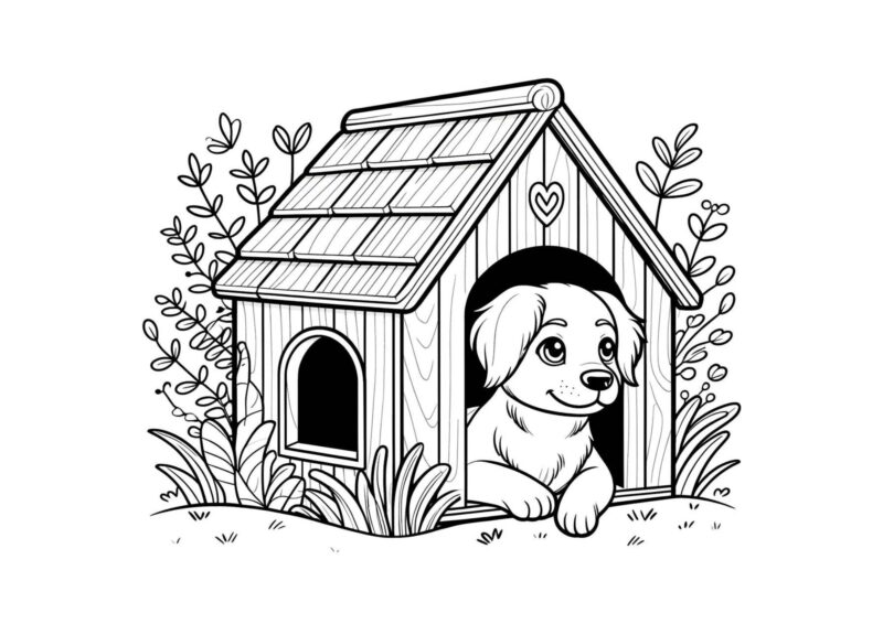 hunde 21 Hundehvalp, der ligger og sover i sit hundehus