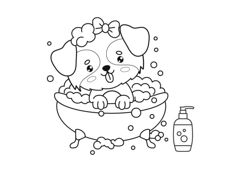 hunde 24 Hundehvalp, der sidder mellem blomster