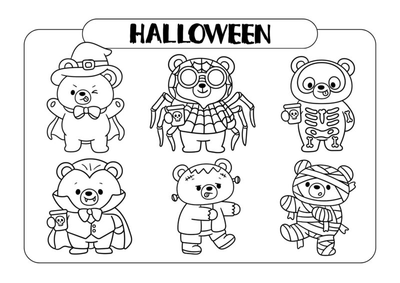 Halloween 20 Seks søde bamser klædt ud i forskellige Halloween-kostumer.