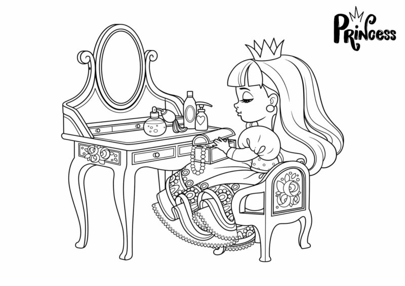 Prinsesser 13 Prinsesse med krone og blomster – tegning