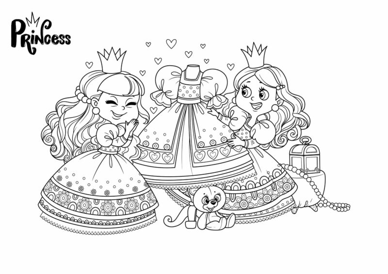 Prinsesser 3 Prinsesse med lang kjole og krone – tegning
