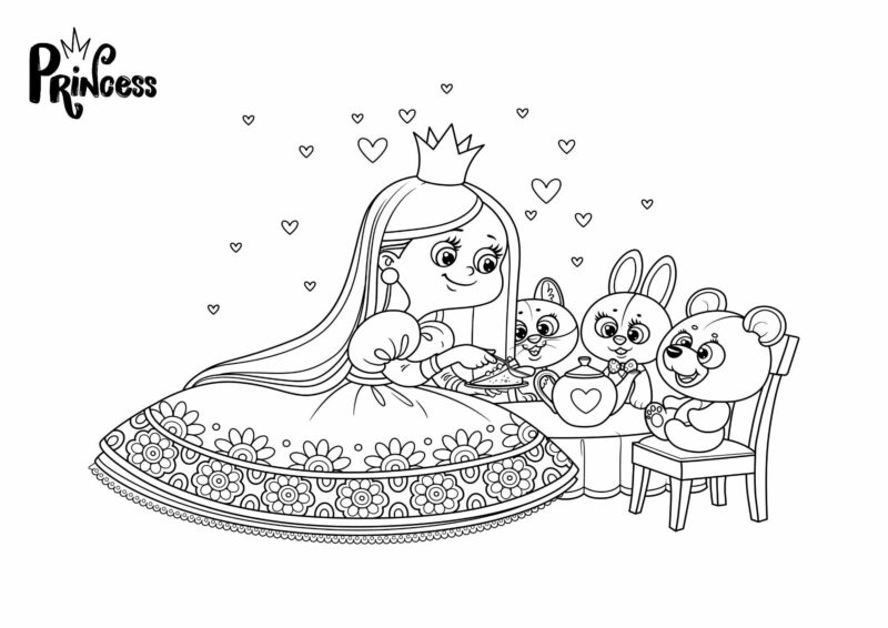 Prinsesser 2 Prinsesse med hest i et eventyrligt motiv – tegning