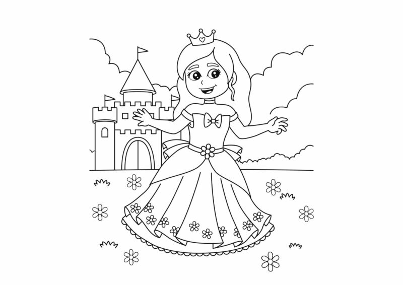 Prinsesser 19 Prinsesse ved et slot – tegning til farvelægning