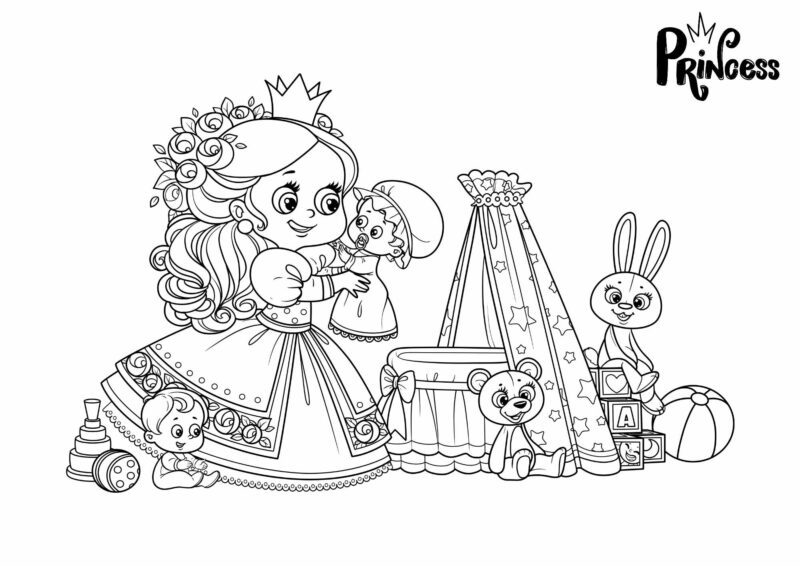 Prinsesser 22 Prinsesse med krone og sommerfugl – tegning