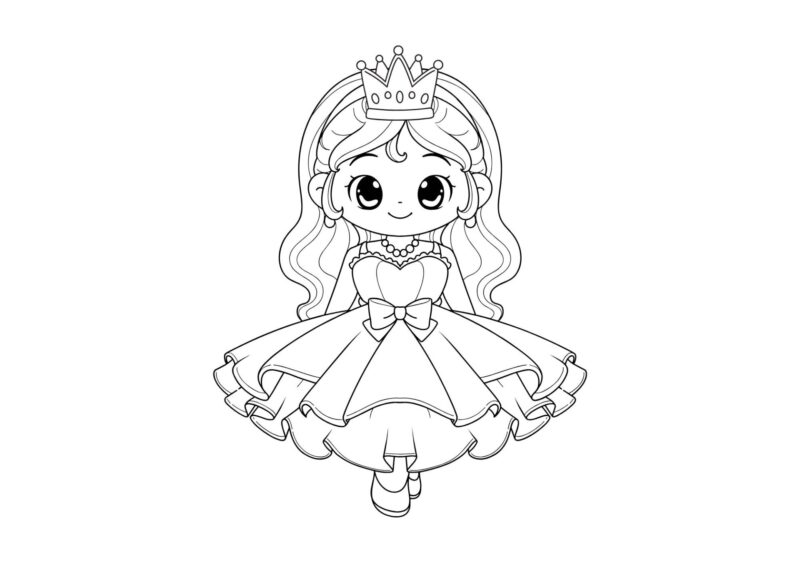 Prinsesse med lille dyr og krone – tegning