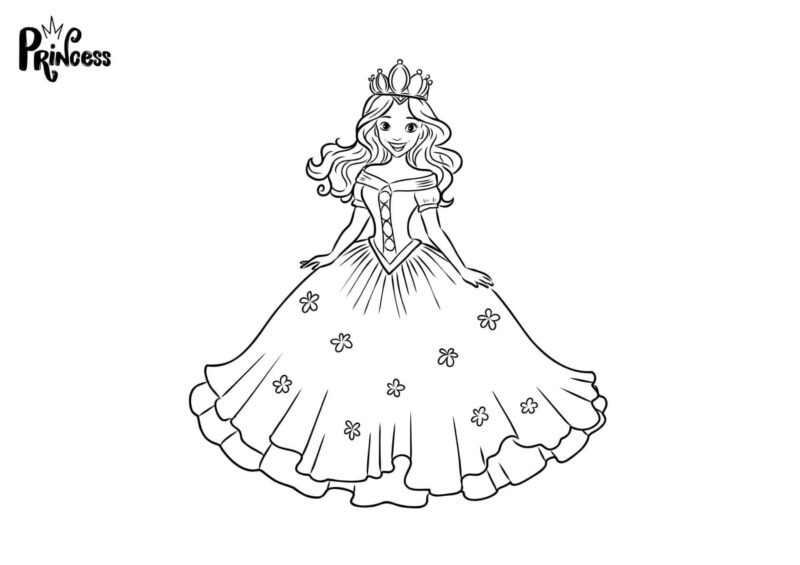 Prinsesser 2 Prinsesse med flot kjole – tegning
