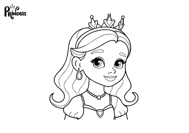 Prinsesse med krone og langt hår – tegning