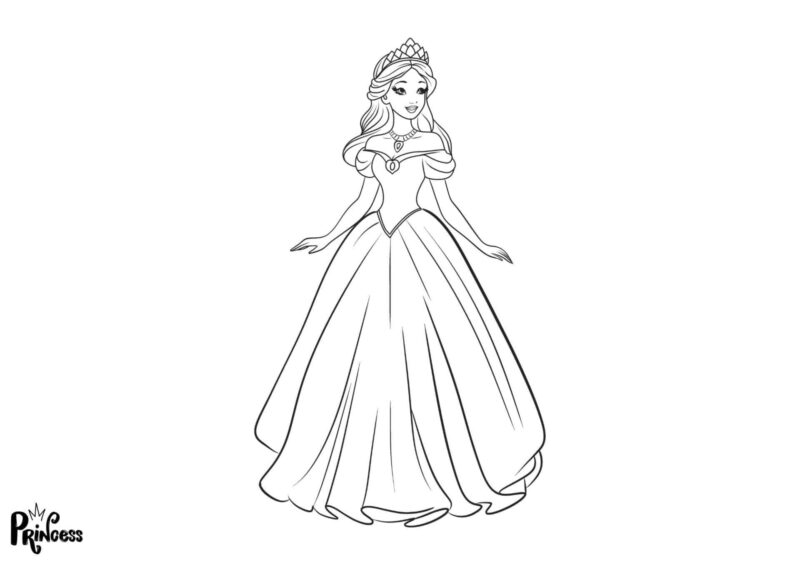 Prinsesse i festkjole – gratis tegning