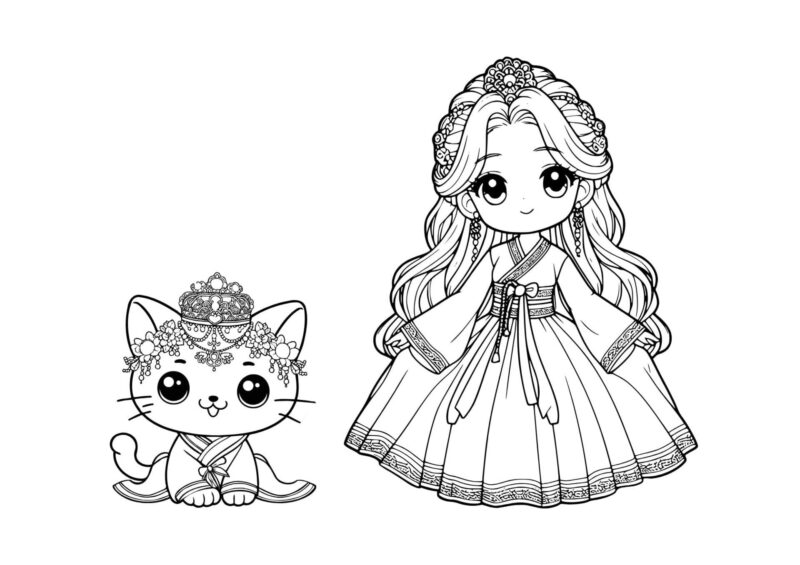 Prinsesse med en lille kat – tegning