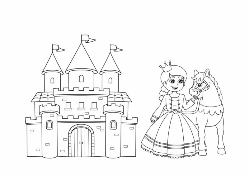 Prinsesse foran et slot – tegning til print