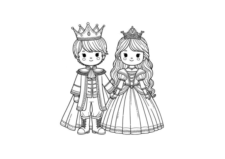 Prinsesser 8 Prins og prinsesse i fine festklæder – tegning til print