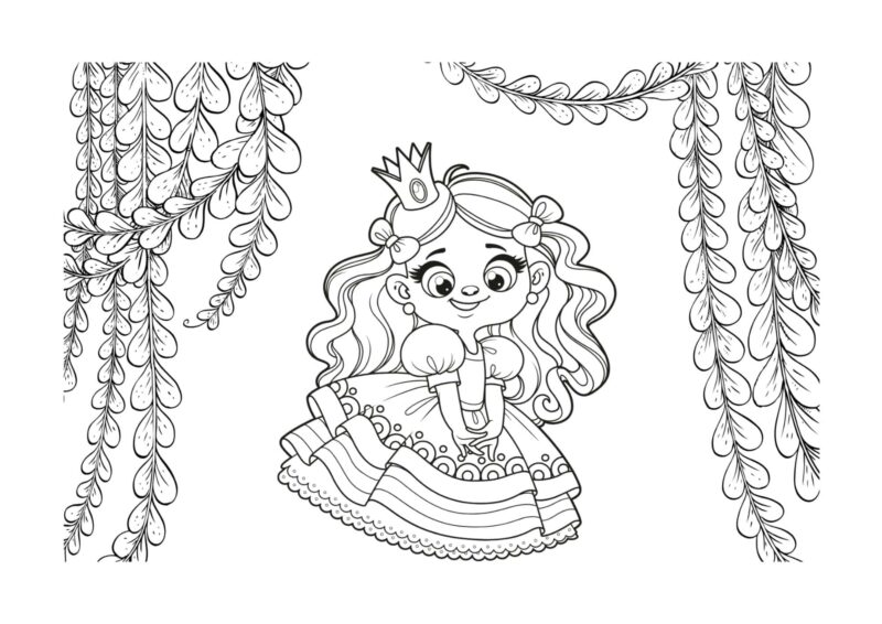 Prinsesse i ramme med blomster – tegning