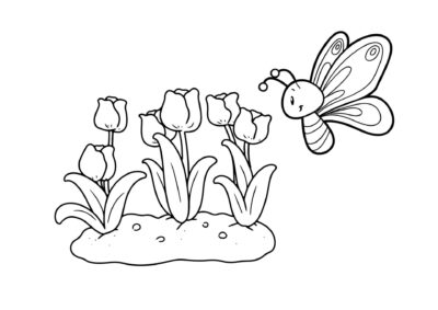 Tegninger af blomster 7 tegning af pulipan og sommerfugl