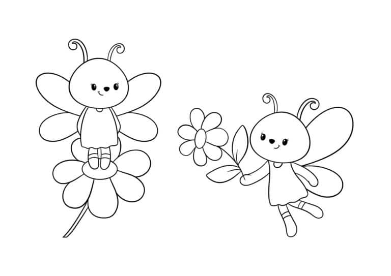 Sommerfugle 10 To små sommerfugle ved blomster – gratis tegning til farvelægning