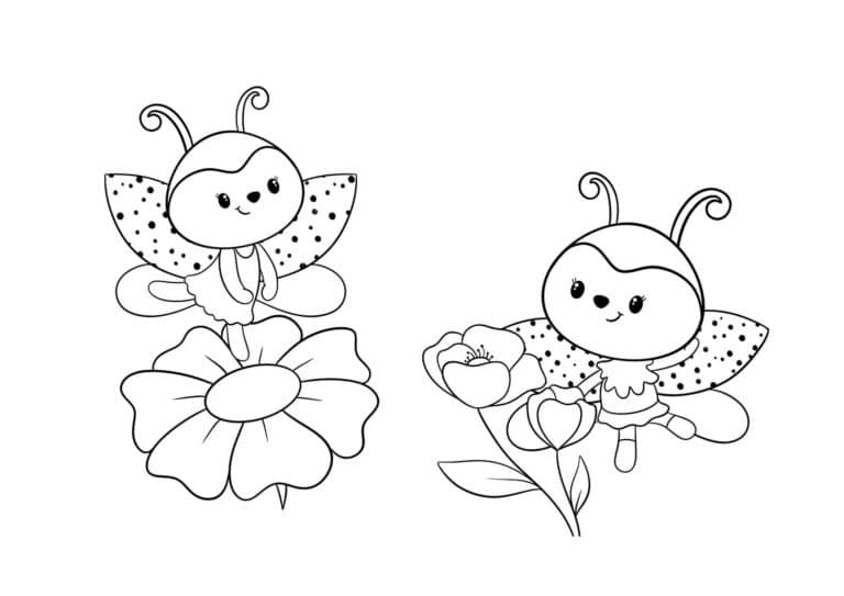 Sommerfugle 8 To søde sommerfugle flyver mellem blomster – gratis tegning til farvelægning