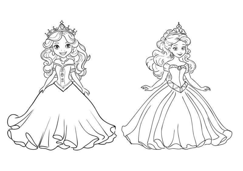 Prinsesser 15 Prinsesse med krone og kjole – tegning