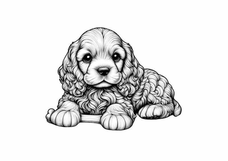hunde 24 Hundehvalp, der ligger med poterne fremme