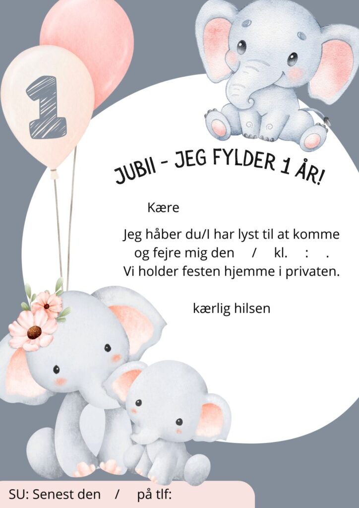 invitation elefant 1 aar