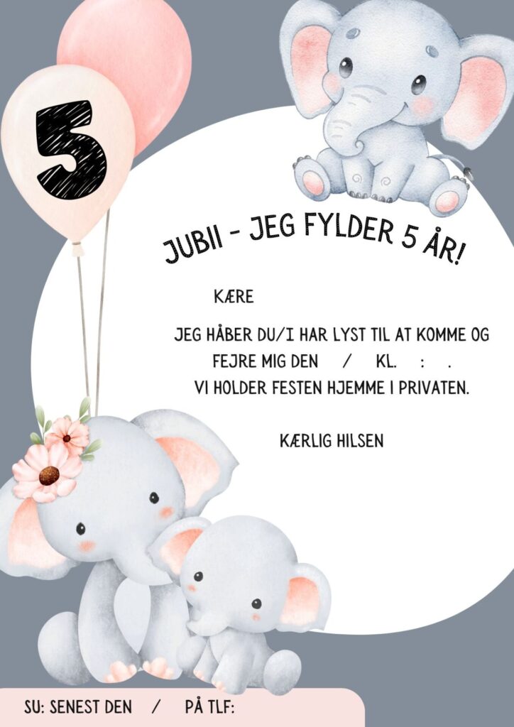 invitation elefant 5 aar