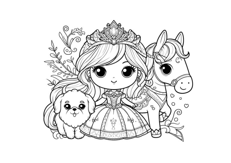 Prinsesser 18 Prinsesse med elegant kjole – gratis tegning