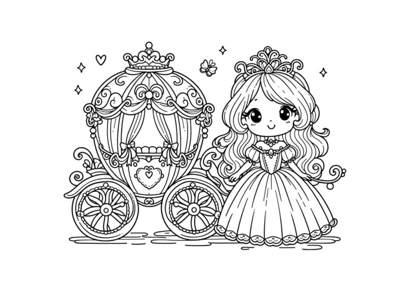 Prinsesser 16 Prinsesse ved en eventyrlig karet – tegning til print