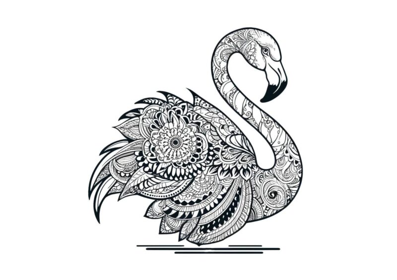 Flamingo med lange ben og detaljerede mønstre i fjerdragten