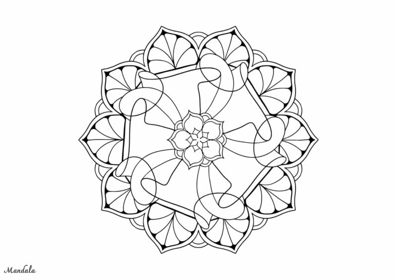 Mandalas 5 Blomstermandala med overlappende kronblade til farvelægning
