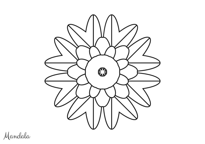Mandalas 2 Enkel blomstermandala med store kronblade til farvelægning