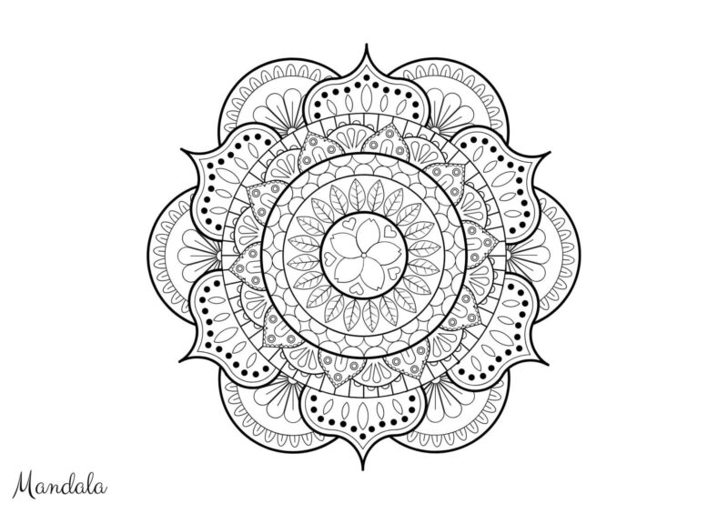 Mandalas 3 Rund mandala med små mønstre i koncentriske cirkler til farvelægning