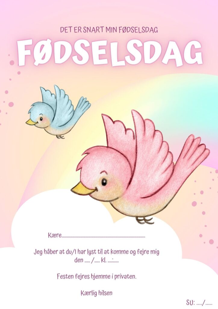 Invitationer 19 invitation foedselsdag fugle 1