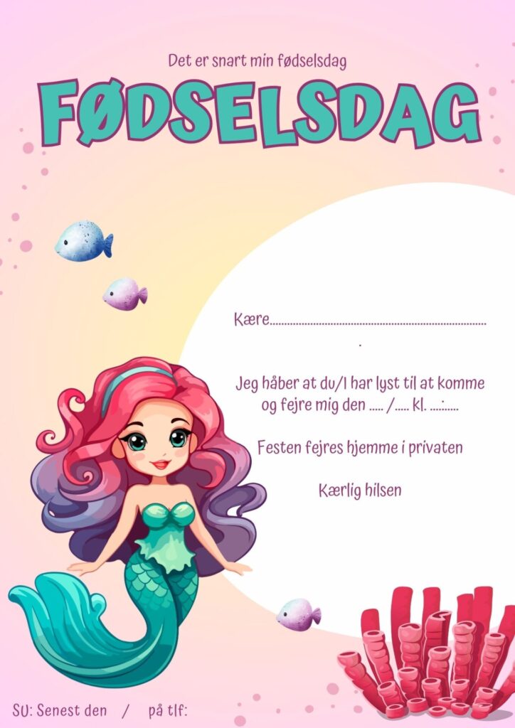 Invitationer 12 invitation foedselsdag havfrue 1