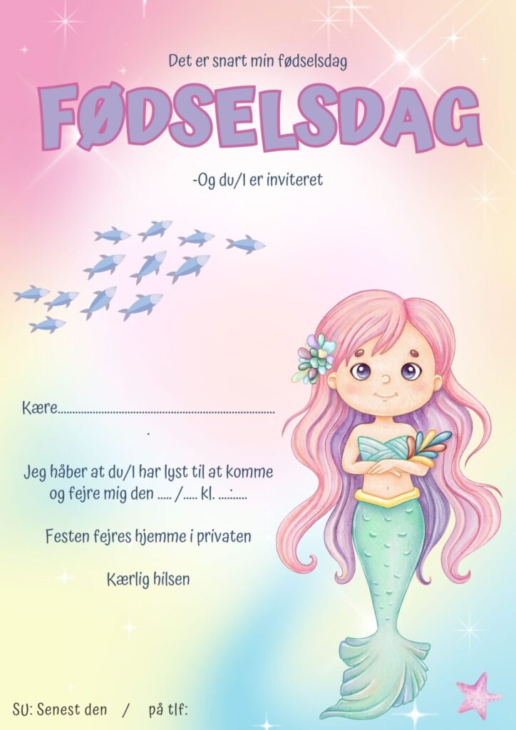 Invitationer 23 invitation foedselsdag havfrue 2