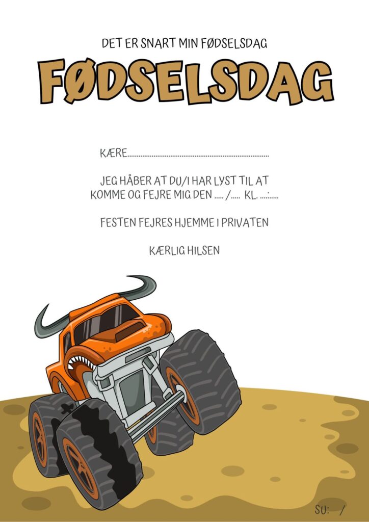 Invitationer 16 invitation foedselsdag monster truck 1