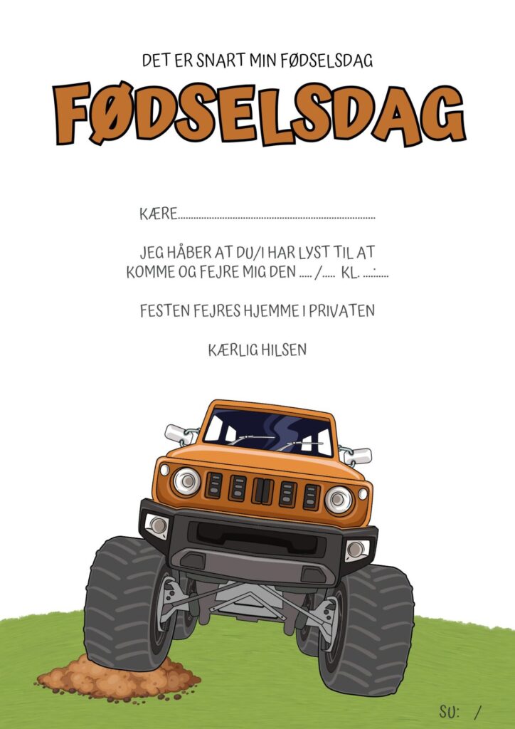 Invitationer 25 invitation foedselsdag monster truck 2