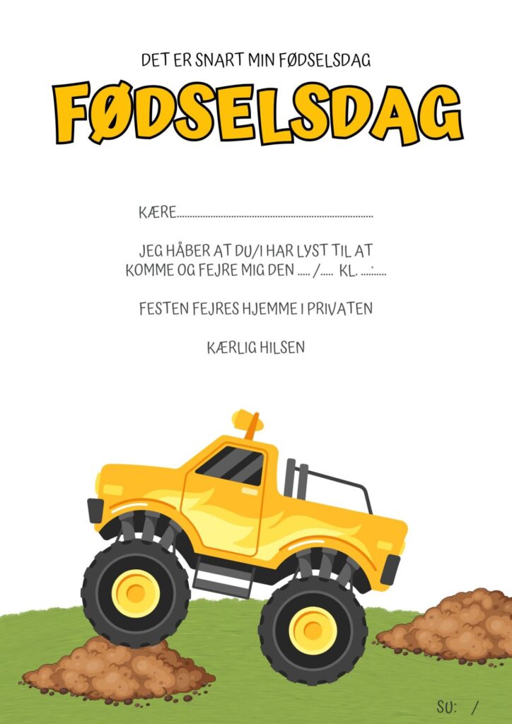 Invitationer 14 invitation foedselsdag monster truck 3