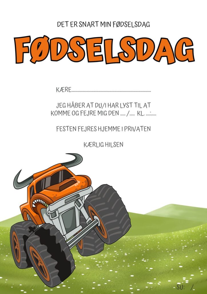 Invitationer 28 invitation foedselsdag monster truck 4